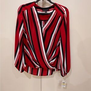 INC International Concepts Red and Black Striped Blouse